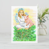 Imogene Christmas Angel Piglet JL Biel Feestdagenkaart (Staand voorkant)