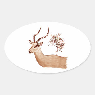 Impala Antelope Animal Wildlife Drawing Sketch Ovale Sticker