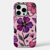 Impasto bloemen op een roze achtergrond Case-Mate iPhone case (Achterkant)