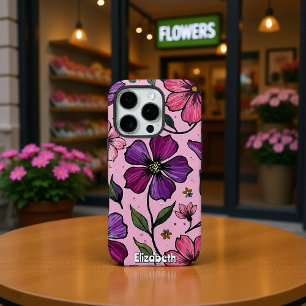 Impasto bloemen op een roze achtergrond iPhone 16 pro hoesje