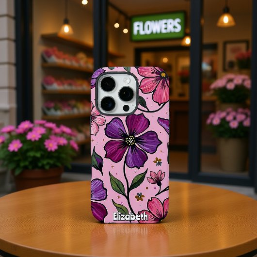 Impasto bloemen op een roze achtergrond Case-Mate iPhone case
