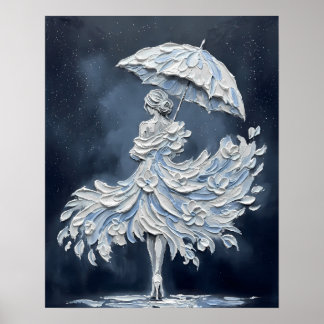 Impasto Bloemige Bruid met Paraplu Poster