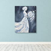 Impasto Bloemrijke Bruid met Parasol Canvas Afdruk (Insitu (Houten vloer))