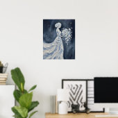 Impasto Blue Hemelse Bruid Silhouet Poster (Thuiskantoor)