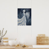 Impasto Blue Hemelse Bruid Silhouet Poster (Keuken)