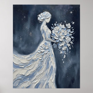 Impasto Blue Hemelse Bruid Silhouet Poster