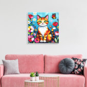 Impasto Cat, Flowers & Butterfly Canvas Afdruk (Insitu (Woonkamer))