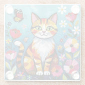 Impasto Cat, Flowers & Butterfly Glazen Onderzetter (Achterkant)