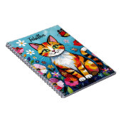 Impasto Cat, Flowers & Butterfly Personalized Notitieboek (Rechterzijde)
