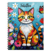Impasto Cat, Flowers & Butterfly Personalized Notitieboek (Voorkant)