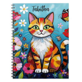 Impasto Cat, Flowers & Butterfly Personalized Notitieboek