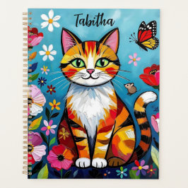 Impasto Cat, Flowers & Butterfly Personalized Planner