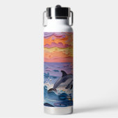 Impasto Dolfijnen en Oceaan golven Waterfles (Voorkant)