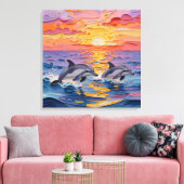 Impasto Dolfijnen en Oceaangolven Canvas Afdruk (Insitu (Woonkamer))