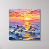 Impasto Dolfijnen en Oceaangolven Canvas Afdruk (Voorkant)