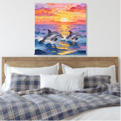 Impasto Dolfijnen en Oceaangolven Canvas Afdruk (Insitu (Slaapkamer))