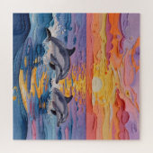 Impasto Dolfijnen en Oceaangolven Legpuzzel (Horizontaal)