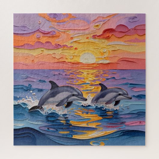 Impasto Dolfijnen en Oceaangolven Legpuzzel (Verticaal)