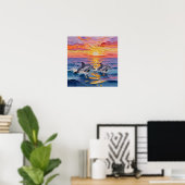 Impasto Dolfijnen en Oceaangolven Poster (Thuiskantoor)