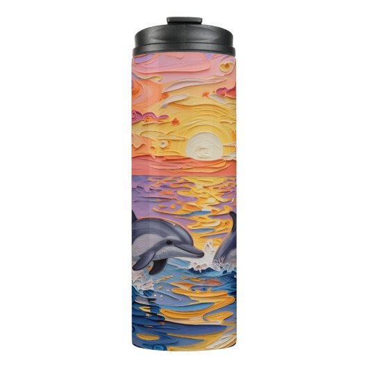 Impasto Dolfijnen en Oceaangolven Thermosbeker (Voorkant)
