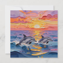 Impasto Dolphins and Ocean Waves