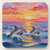 Impasto Dolphins and Ocean Waves   Bier Onderzetter (Voorkant)