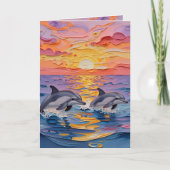 Impasto Dolphins and Ocean Waves | Happy Birthday Kaart (Voorkant)