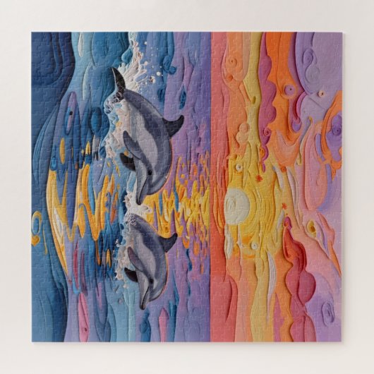 Impasto Dolphins and Ocean Waves Legpuzzel (Horizontaal)