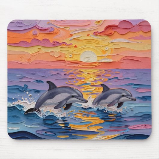 Impasto Dolphins and Ocean Waves   Muismat (Voorkant)