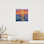 Impasto Dolphins and Ocean Waves   Poster (Keuken)