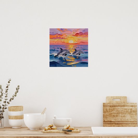 Impasto Dolphins and Ocean Waves   Poster (Keuken)