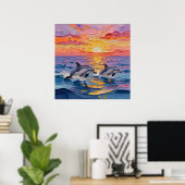 Impasto Dolphins and Ocean Waves   Poster (Thuiskantoor)