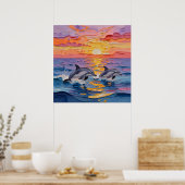 Impasto Dolphins and Ocean Waves   Poster (Keuken)