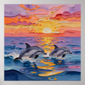 Impasto Dolphins and Ocean Waves   Poster (Voorkant)