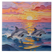 Impasto Dolphins and Ocean Waves   Tegeltje (Voorkant)