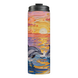 Impasto Dolphins and Ocean Waves   Thermosbeker