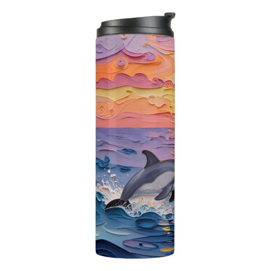 Impasto Dolphins and Ocean Waves   Thermosbeker (Gedraaid links)