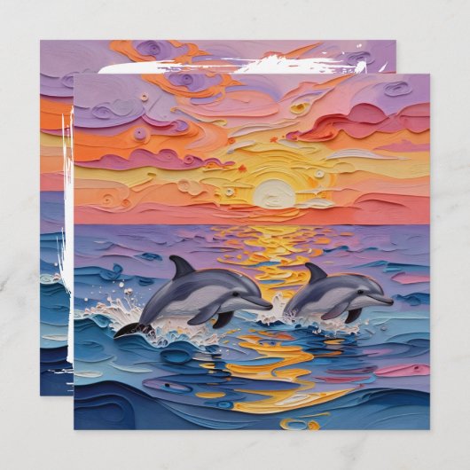 Impasto Dolphins and Ocean Waves | Thinking of You Kaart (Voorkant / Achterkant)