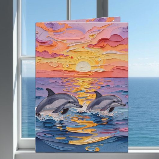 Impasto Dolphins & Ocean Waves | Thinking of You Kaart