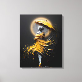 Impasto Gele Paraplu Silhouet Canvas Afdruk