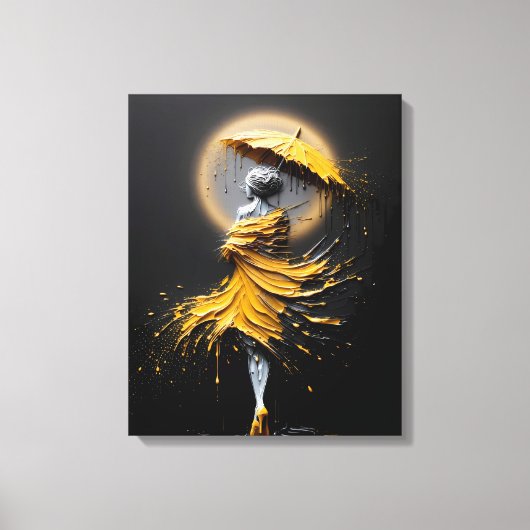 Impasto Gele Paraplu Silhouet Canvas Afdruk (Voorkant)