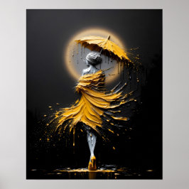 Impasto Gele Paraplu Silhouet Poster