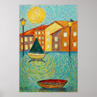 Impasto Impressionistisch Water Kanaal Venetië Kun Poster