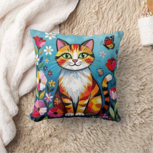 Impasto Kat, Bloemen & Vlinder Kussen