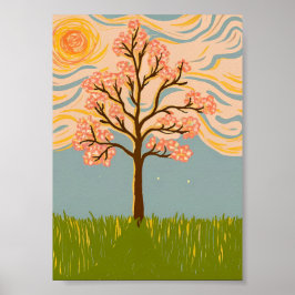 Impasto Kersenbloesem Boom Draaikolk Sterrennacht Poster