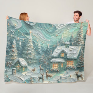 Impasto Kerst Motief Vakantie Whimsy Groen Fleece Deken