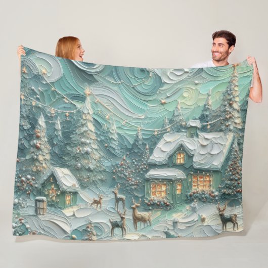 Impasto Kerst Motief Vakantie Whimsy Groen Fleece Deken (In situ)