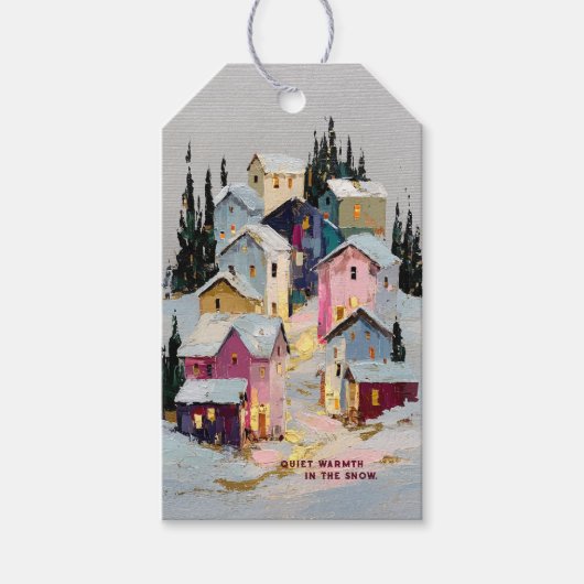 Impasto Kleurrijk Winterdorp Sneeuw Cadeaulabel (Voorkant)