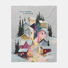 Impasto Kleurrijk Winterdorp Sneeuw Fleece Deken