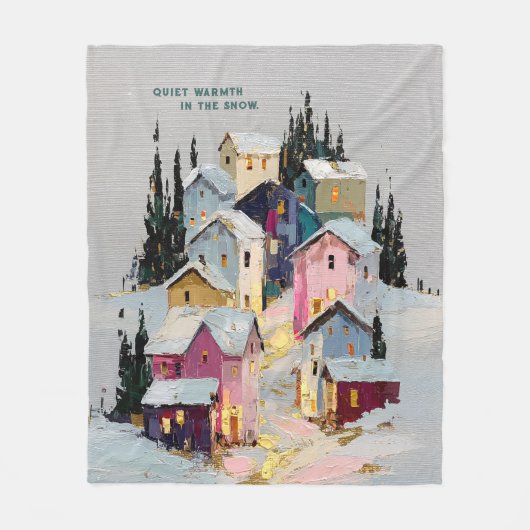Impasto Kleurrijk Winterdorp Sneeuw Fleece Deken (Voorkant)